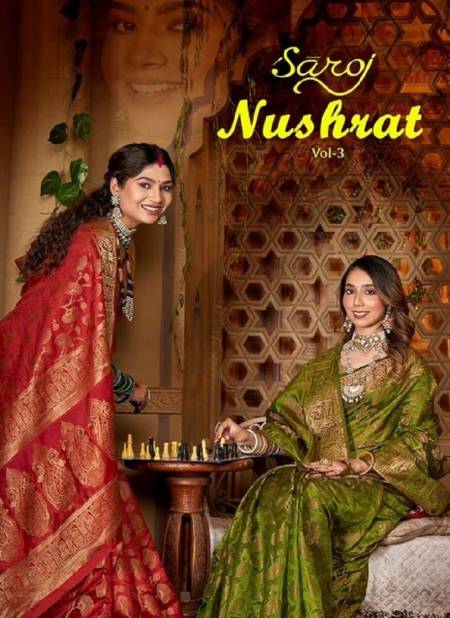 Nushrat Vol 3 By Saroj Organza Copper Designer Sarees Wholesale Market In Surat With Price
